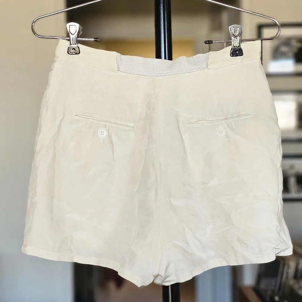 Reformation VTG Ivory Silk High-Waist Trouser Shorts - Picture 6 of 9